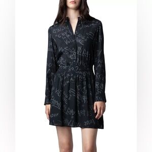 ZADIG AND VOLTAIRE REFLA CREPE MANIFEST DRESS, NWT, L
